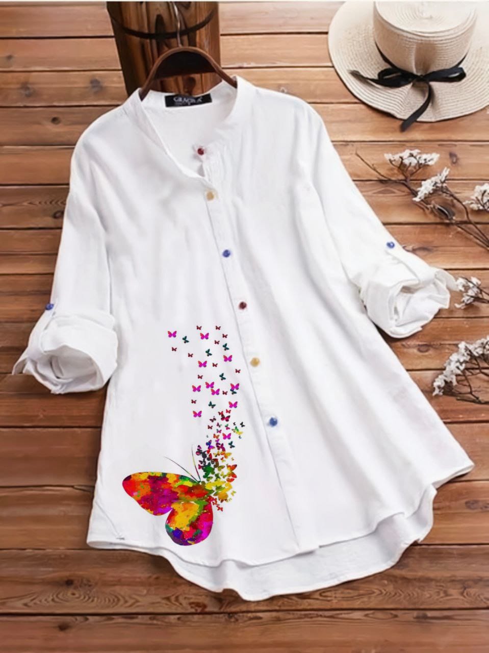 Designer Butterfly Printed Women Tunic Shirt