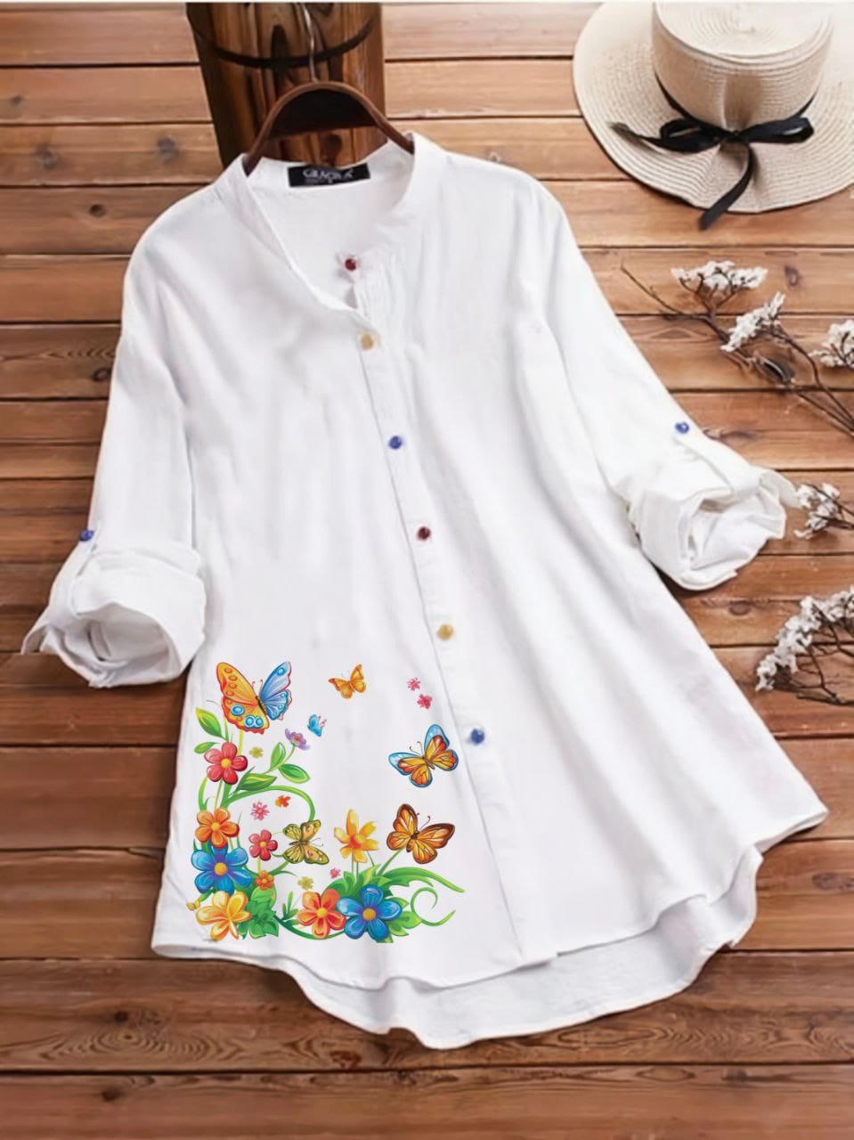 Designer Butterfly Printed Women Tunic Shirt