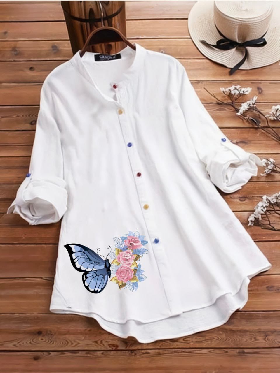 Designer Butterfly Printed Women Tunic Shirt