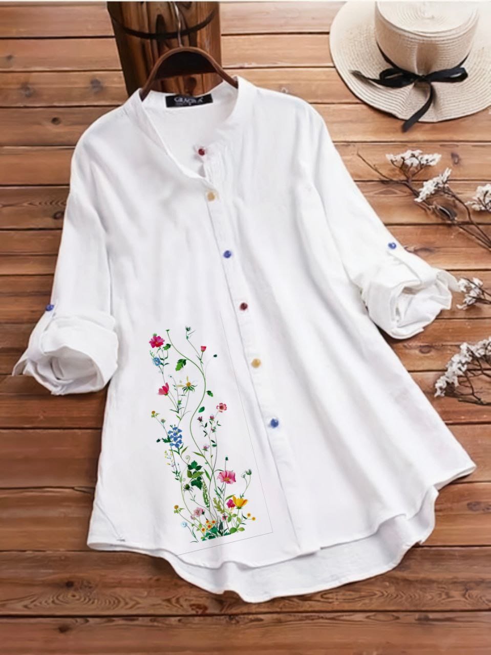 New Design Multi-Flower Women Printed Tunic Shirt