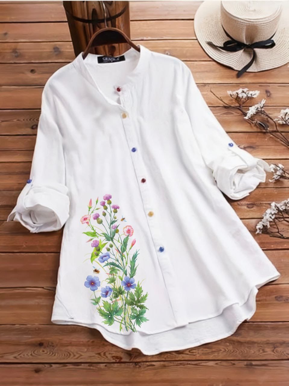 New Design Multi-Flower Women Printed Tunic Shirt