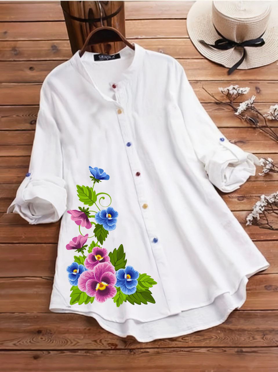 New Design Multi-Flower Women Printed Tunic Shirt