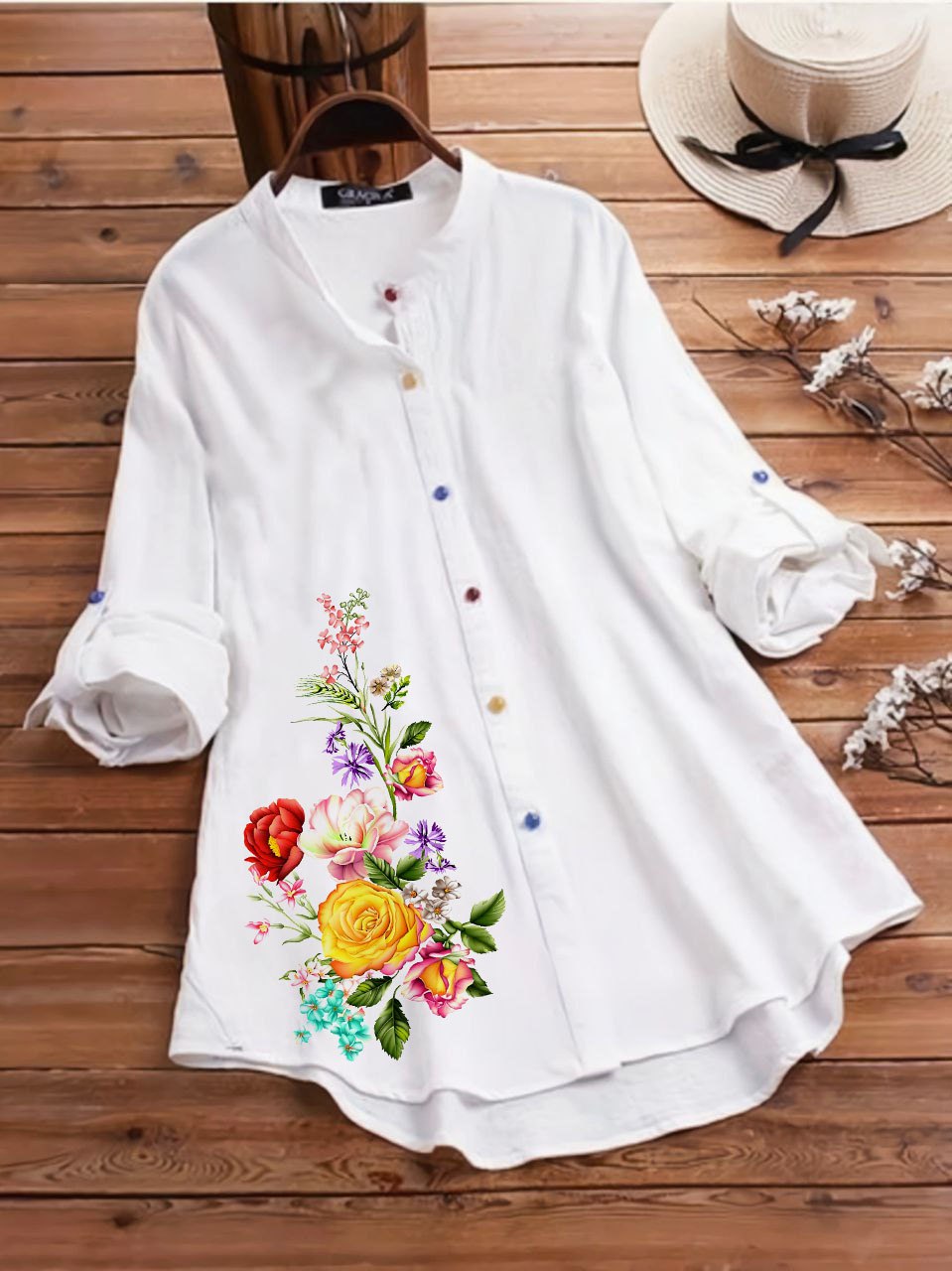 New Design Multi-Flower Women Printed Tunic Shirt