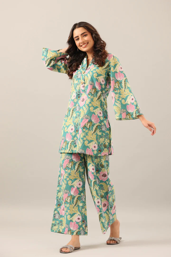 Green  Lounge Fancy Sleeve Co-Ord Set