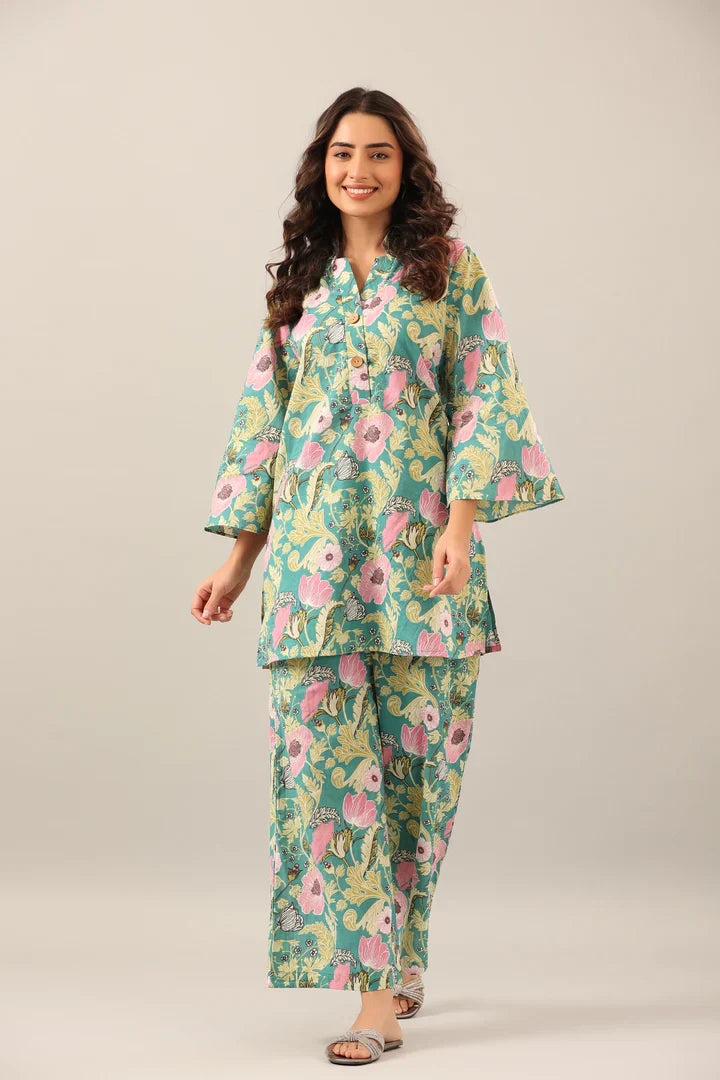 Green  Lounge Fancy Sleeve Co-Ord Set