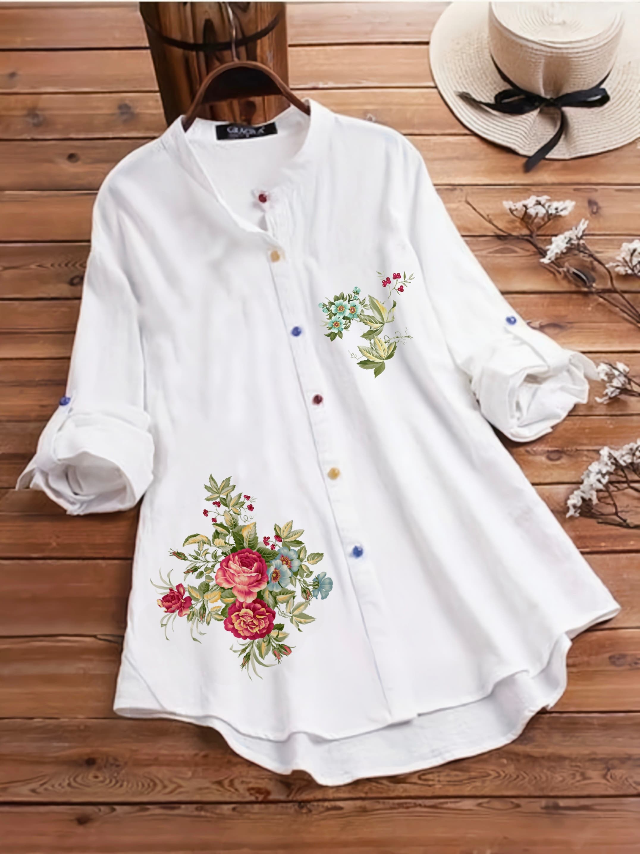 Designer Flower of Bunch Printed Tunic Shirt