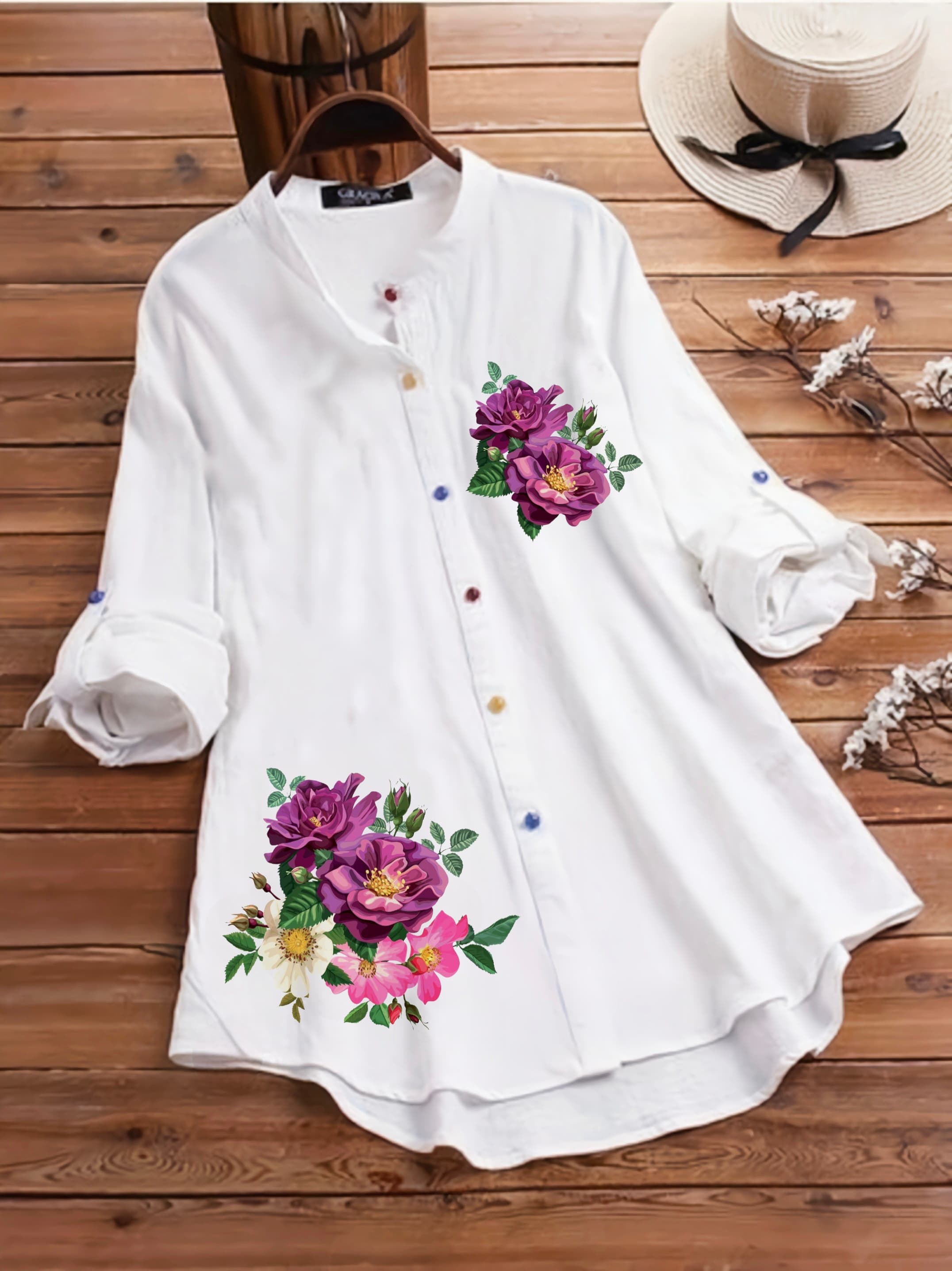 Designer Flower of Bunch Printed Tunic Shirt