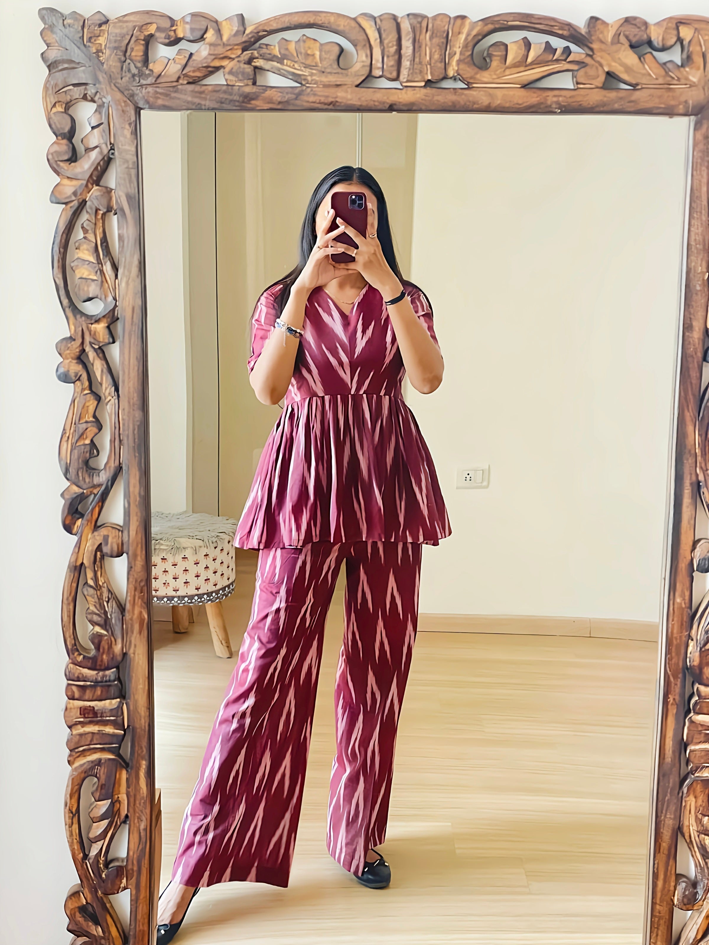 Puple Maxi Ikkat   Co-Ord Set