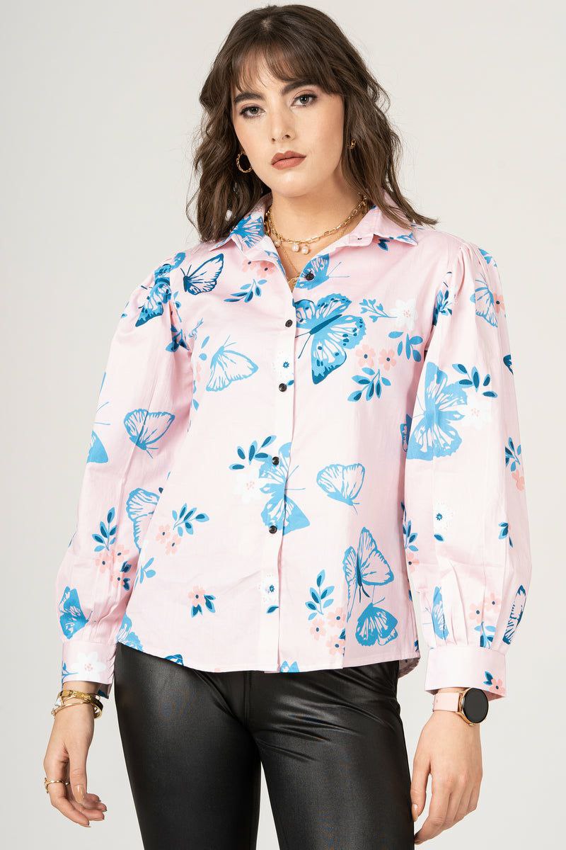 Classic Floral Butterfly Pattern Shirt