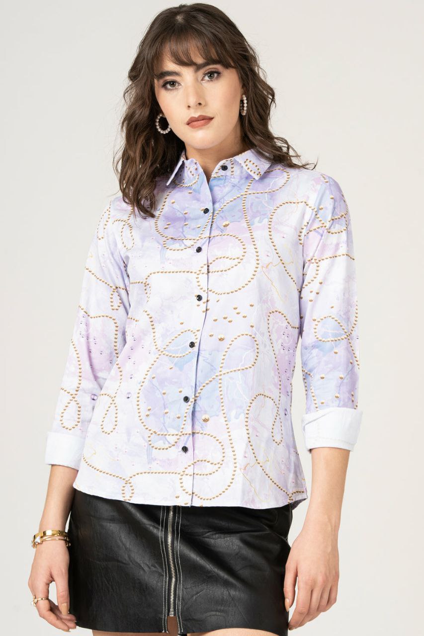 Fancy Digital White Print Women Shirt